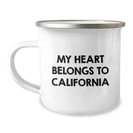 California Camping Mug, Funny Quote 'My Heart Belongs To California', Birthday Unique Gifts for California Lovers from Friends and Family - Image 1