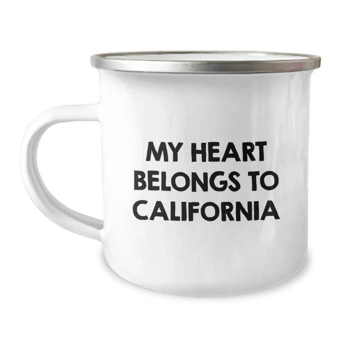 California Camping Mug, Funny Quote 'My Heart Belongs To California', Birthday Unique Gifts for California Lovers from Friends and Family - Image 1