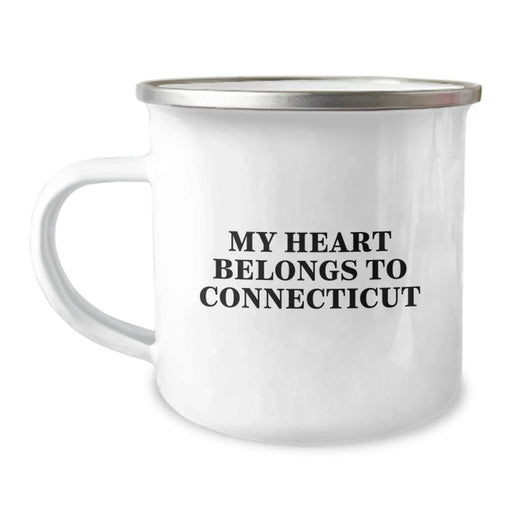 Connecticut Gifts from Friends to Family - Funny 'My Heart Belongs To Connecticut' Camping Mug for Connecticut Lovers - Image 1