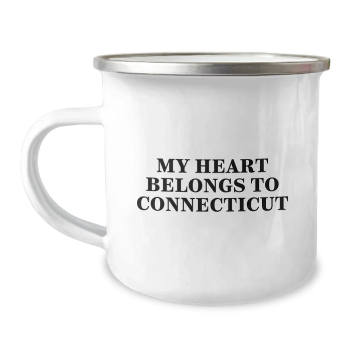 Connecticut Gifts from Friends to Family - Funny 'My Heart Belongs To Connecticut' Camping Mug for Connecticut Lovers - Image 1