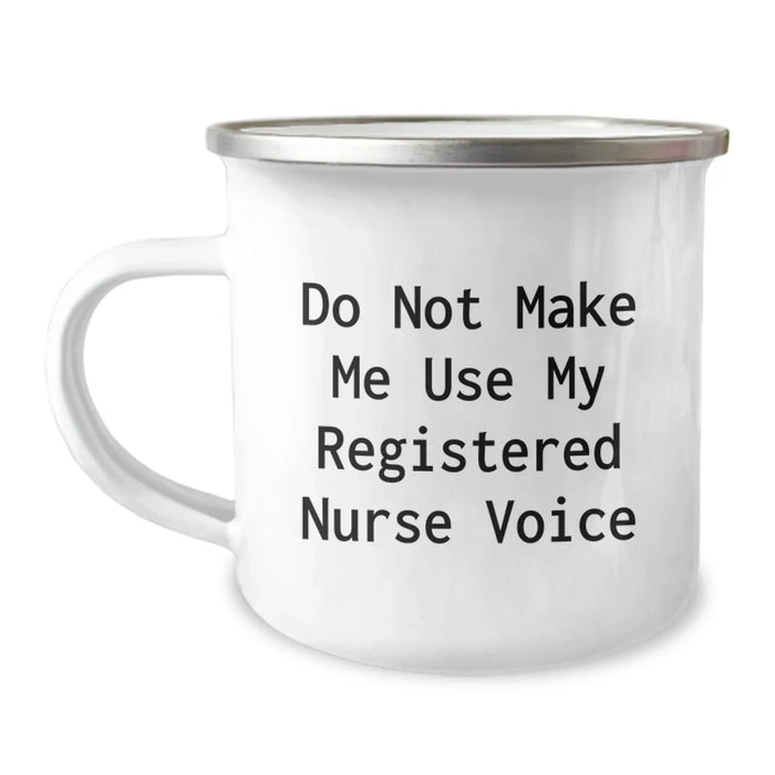 Funny Registered Nurse Gifts from Men, Christmas Unique Mugs for Registered Nurses, Camping Mug with Quirky Quote 'Do Not Make Me Use My Registered Nurse Voice' - Image 1