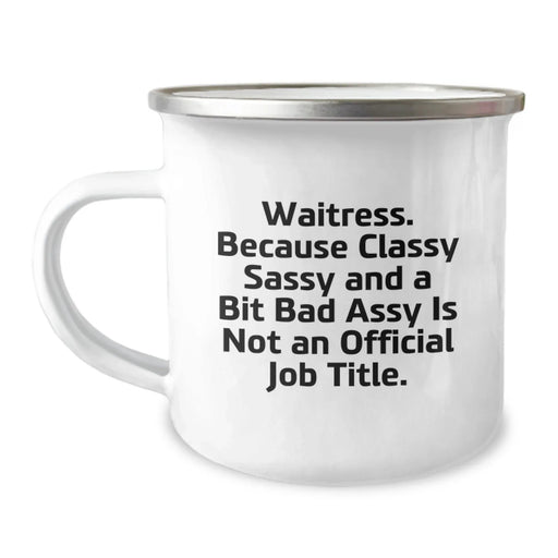 Funny Waitress Gifts for Her, Camping Mug from Friends, Unique Christmas Memorable Presents - Image 1