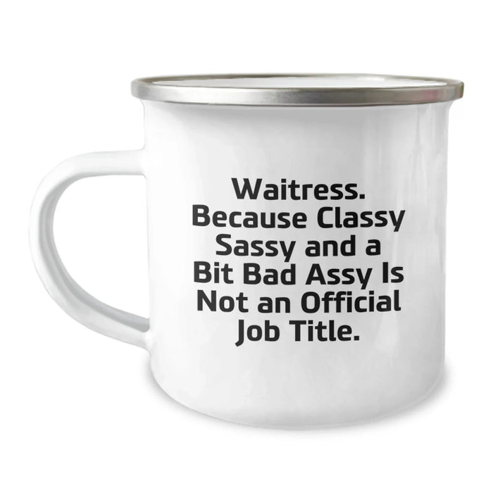 Funny Waitress Gifts for Her, Camping Mug from Friends, Unique Christmas Memorable Presents - Image 1