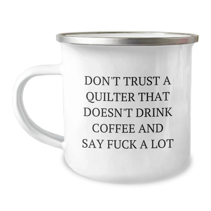 Funny Quilter Gifts for Camping Mugs, Christmas Unique Presents from Friends to Men, Women Quilter Lovers, Stainless Steel Enamel Finish - Image 1