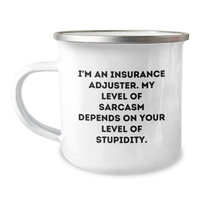 Funny Insurance Adjuster Gifts for Dad - Gifts from Family, Enamel Finish Camping Mug with Sassy Quote, 12 oz Stainless Steel, Perfect Father's Day Unique - Image 1