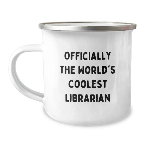 Gifts for Librarians, Funny 'Officially The World's Coolest Librarian' Camping Mug, Birthday Unique Gifts from Friends for Her - Image 1