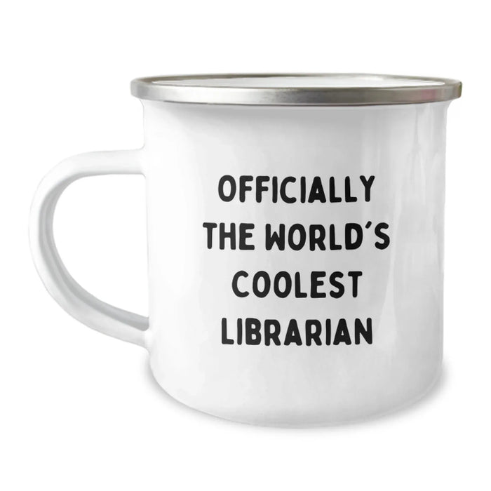 Gifts for Librarians, Funny 'Officially The World's Coolest Librarian' Camping Mug, Birthday Unique Gifts from Friends for Her - Image 1