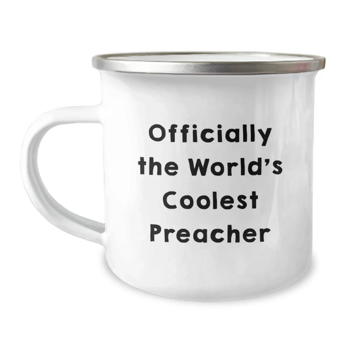 Funny Preacher Camping Mug Gift for Him, Officially The World's Coolest Preacher Unique Birthday Unique Gifts from Friends for Men, 12 oz Stainless Steel - Image 1