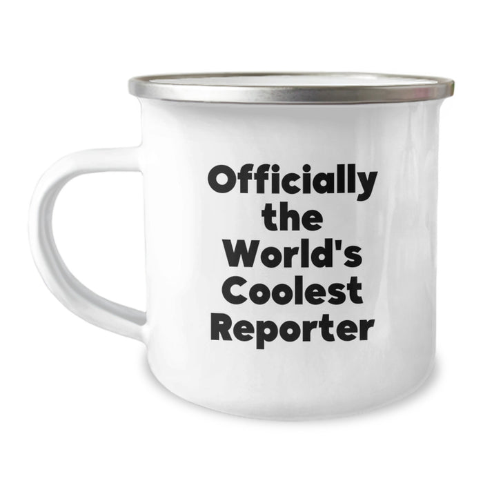 Funny Reporter Gifts from Dad, Officially The World's Coolest Reporter Camping Mug Fathers Day Unique Gifts for Reporter - Image 1