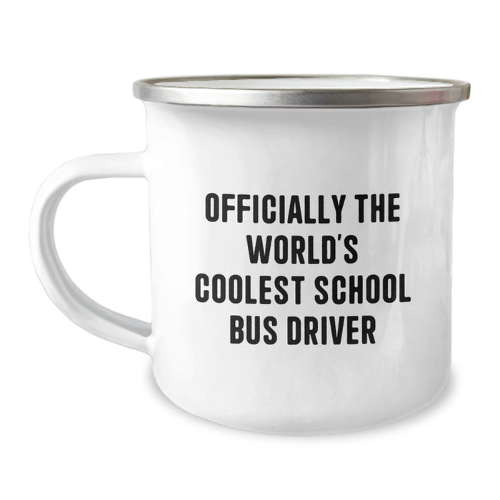 Funny School Bus Driver Gifts from Friends - Gifts for School Bus Driver Husband - Officially The World's Coolest School Bus Driver Camping Mug - Image 1