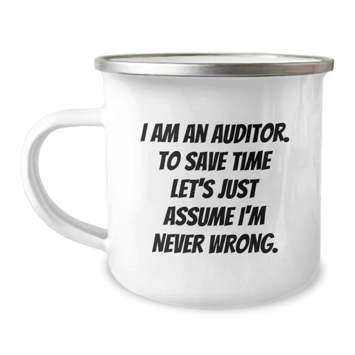 Funny Auditor Gifts for Men, 'I'm Never Wrong' Camping Mug for Dad on Father's Day, Unique Gifts from Family - Image 1