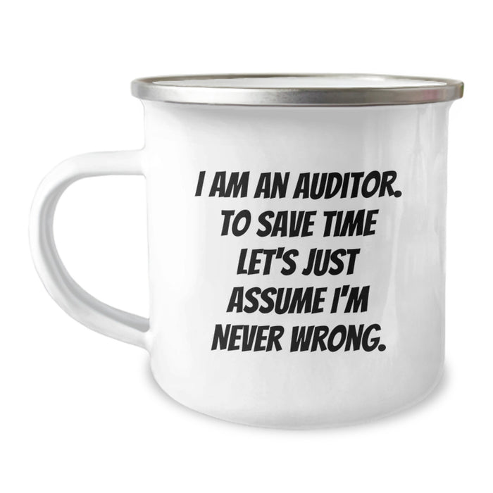 Funny Auditor Gifts for Men, 'I'm Never Wrong' Camping Mug for Dad on Father's Day, Unique Gifts from Family - Image 1