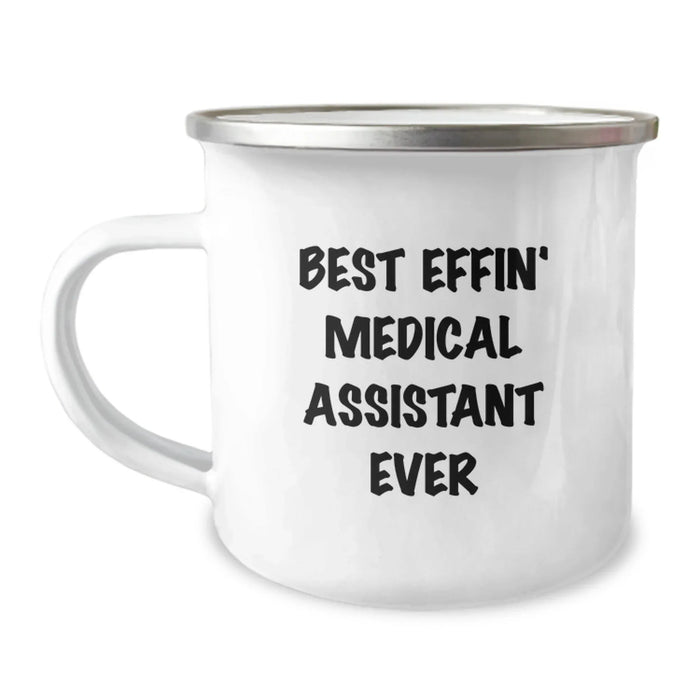 Funny Medical Assistant Gifts for Valentine's, Best Effin' Medical Assistant Ever Camping Mug, Stainless Steel Enamel Finish - Image 1