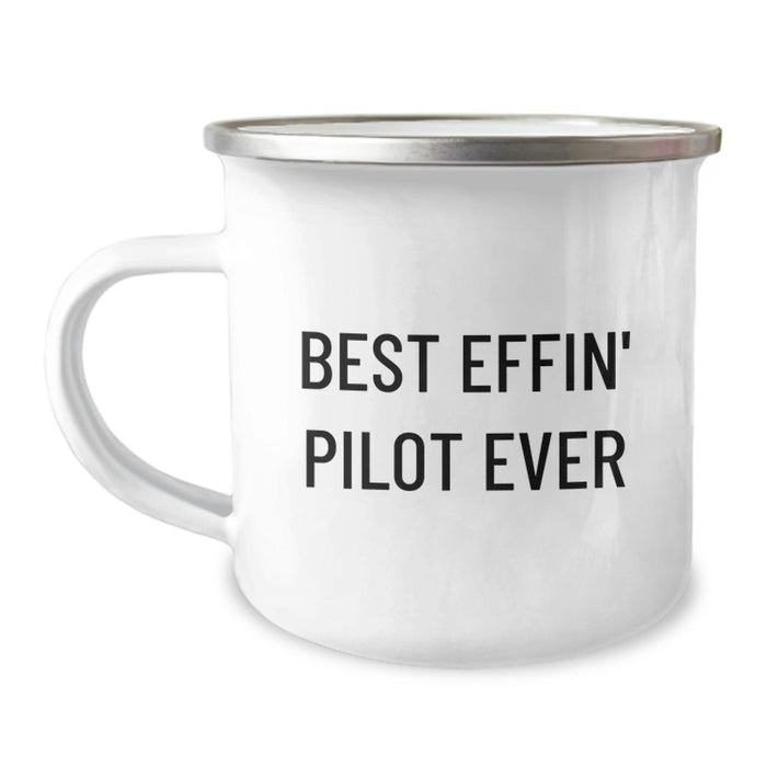 Funny Camping Mugs for Pilot Lovers, Best Effin' Pilot Ever Quote, Unique Gifts from Friends for Pilot Graduation - 12oz Stainless Steel - Image 1