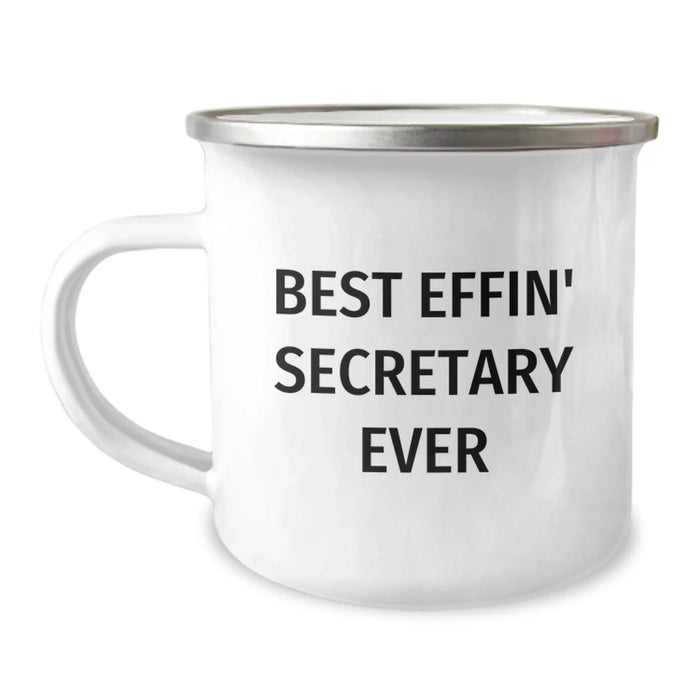 Funny Secretary Gifts from Friends for Birthday Unique Camping Mugs, Best Effin' Secretary Ever Quotes, Stainless Steel 12 oz Capacity - Image 1