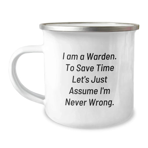 Funny Warden Camping Mug Birthday Unique Gifts from Friends to Warden, Perfect for Warden Lovers, Unique Warden Enthusiast Gifts, Warden Quote Funny Camping Mug - Image 1