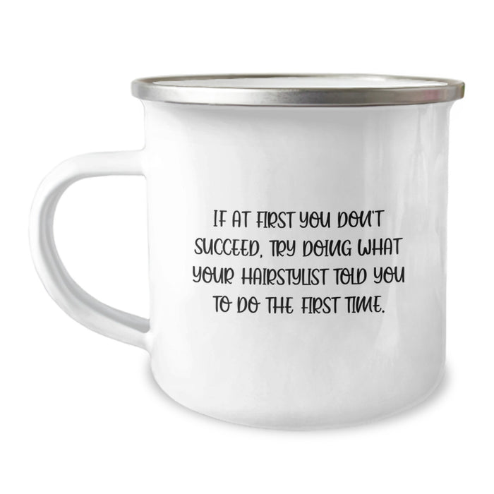 Funny Hairstylist Gifts, Inspirational Quote Mug for Graduation, Camping Mug for Men - Image 1