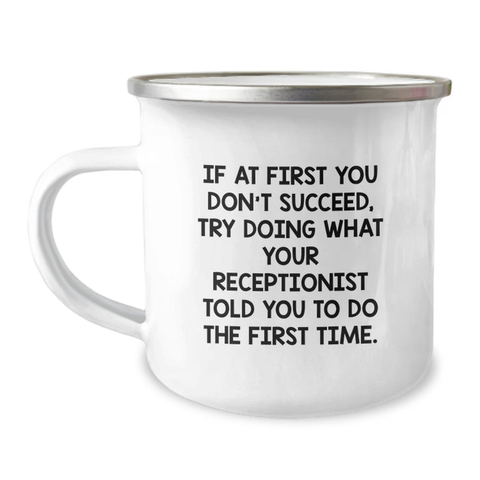 Funny Receptionist Quotes Gifts for Coworkers - Camping Mug with Humorous Graduation Unique Ideas, Gifts from Men to Women Friends - Image 1