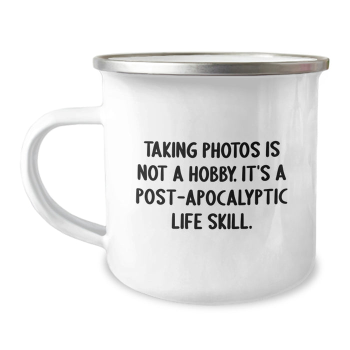 Funny Taking Photos Gifts for Him, Post-apocalyptic Life Skill, Unique Graduation Gifts from Dad to Son for Taking Photos Enthusiast, Camping Mug - Image 1