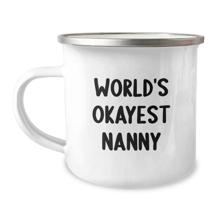Funny World's Okayest Nanny Gifts from Family to Nanny, Nanny Humor Camping Mug for Graduation Unique Gifts - Image 1