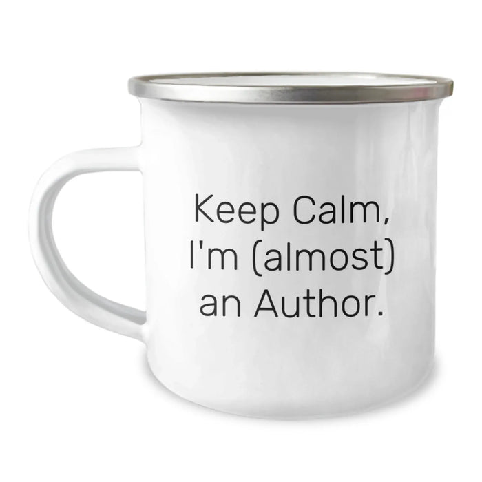 Funny Author Gifts for Men Unique Camping Mugs Keep Calm, I'm (almost) An Author. Gifts from Friends to Family - Image 1