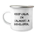 Funny Developer Gifts, Unique Camping Mug for Graduation, 'Keep Calm I'm (almost) A Developer' Funny Quote Mug, Gifts from Family to Friends, Developer Men's Camping Mug - Image 1