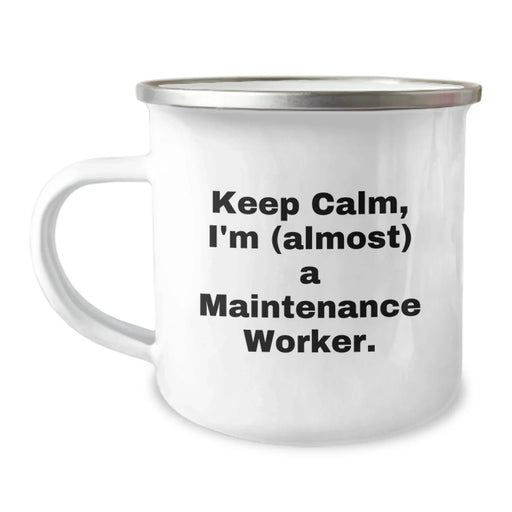 Funny Maintenance Worker Gifts from Friends for Graduation - 'Keep Calm, I'm (almost) A Maintenance Worker.' Camping Mug - Image 1