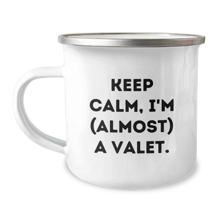 Funny Valet Gifts from Friends for Valet Men - Keep Calm, I'm (almost) A Valet Camping Mug, Graduation Unique Gifts - Image 1