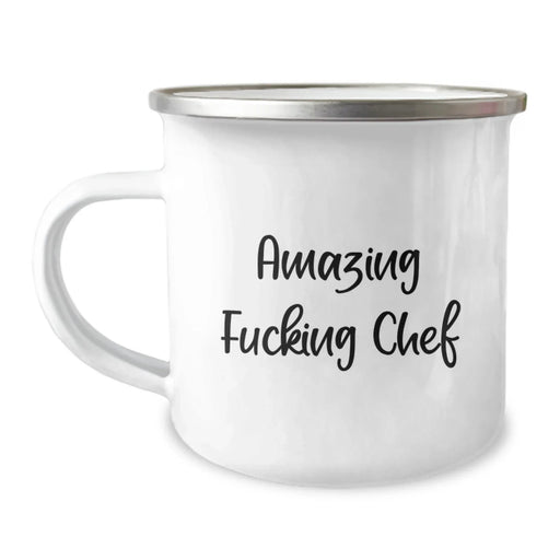 Funny Chef Gifts from Men to Graduating Chefs - 'Amazing F--king Chef' Quote Camping Mug for Men, 12 oz Stainless Steel with Enamel Finish - Image 1