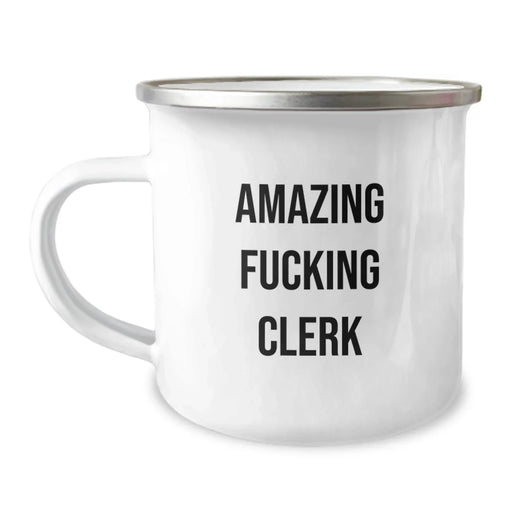 Funny Clerk Christmas Unique Gifts from Friends for Clerk Camping Mug with Amazing F--king Clerk Quote - Image 1