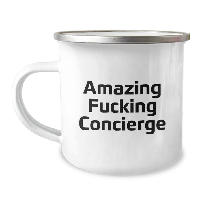Funny Concierge Gifts from Men for Graduation Unique Concierge Camping Mug with Amazing F--king Concierge Quote, Stainless Steel with Enamel Finish - Image 1