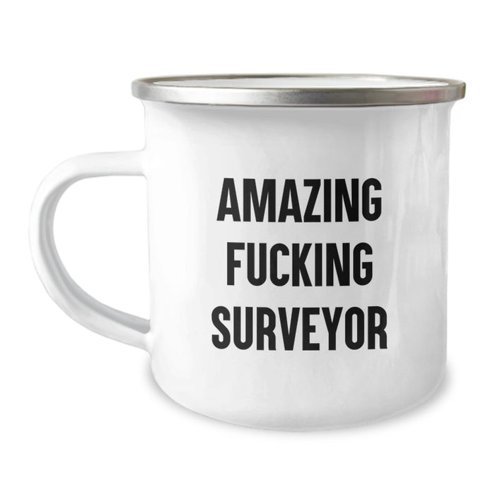 Funny Surveyor Gifts for Men, Unique Camping Mugs for Surveyor Friends, Amazing ' F--king Surveyor' Quote on 12 oz Stainless Steel Mug for Graduation - Image 1