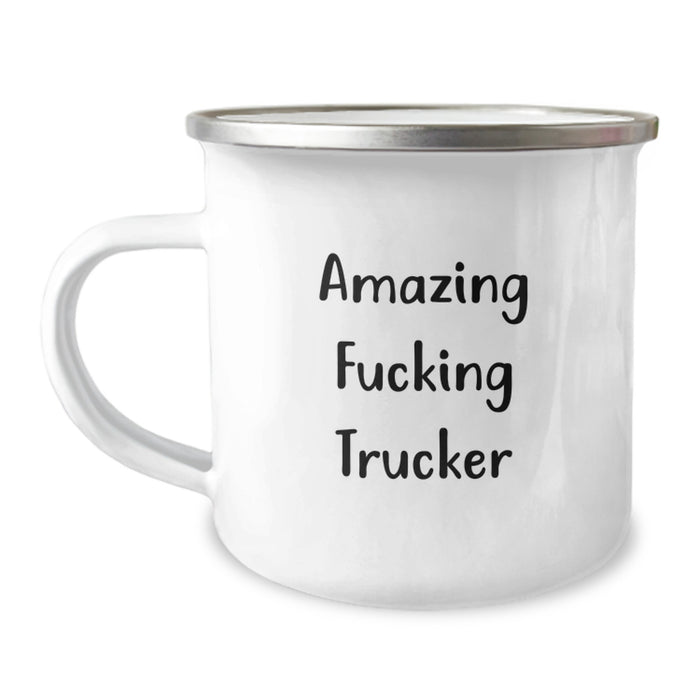 Funny Trucker Gifts for Men, Camping Mug with 'Amazing F--king Trucker' Quote, Perfect Graduation Unique Gifts from Men to Friends - Image 1