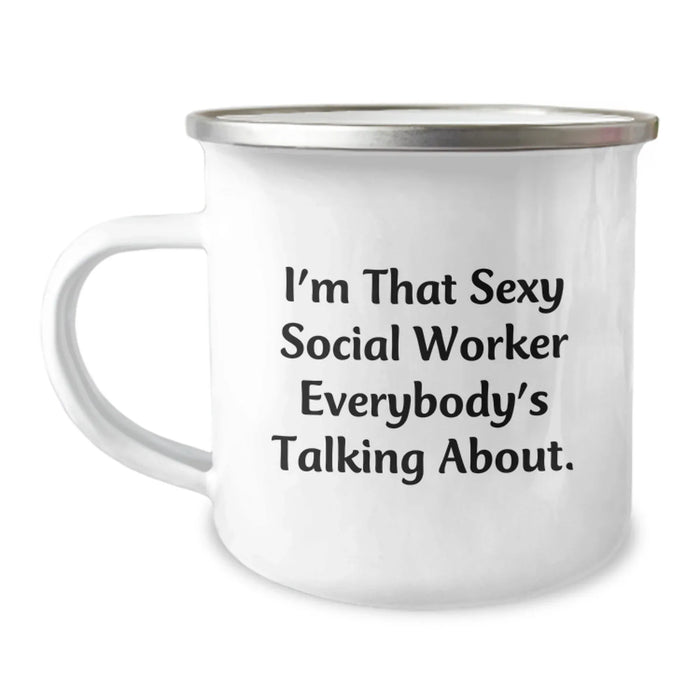 Funny Social Worker Gifts from Family, Christmas Unique Gifts for Social Workers, I'm That Sexy Social Worker Everybody's Talking About Camping Mug - Image 1