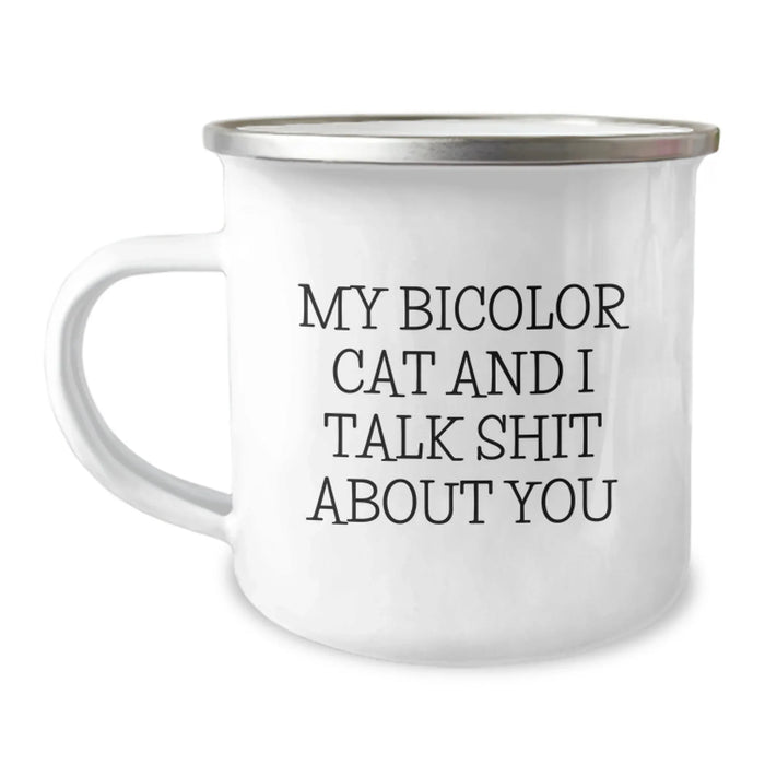 Bicolor Cat Funny Camping Mug Gifts from Friends to Family for Birthday - Image 1