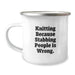 Funny Knitting Gifts for Graduation Unique Camping Mugs with Quirky 'Knitting Because Stabbing People Is Wrong' Motif Gifts from Friends and Family - Image 1