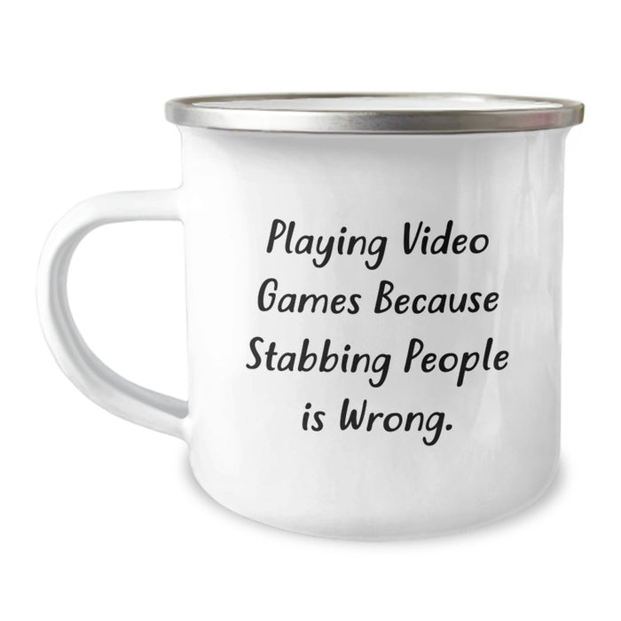 Funny Playing Video Games Gifts for Men, Unique Graduation Unique Gifts from Friends, Funny Camping Mug, Playing Video Games Because Stabbing People Is Wrong. - Image 1