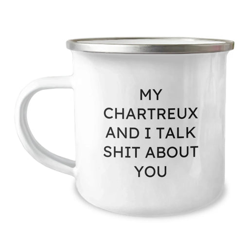 Funny Chartreux Cat Christmas Unique Gifts from Friends to Family Members - Camping Mug with My Chartreux And I Talk Shit About You - Image 1