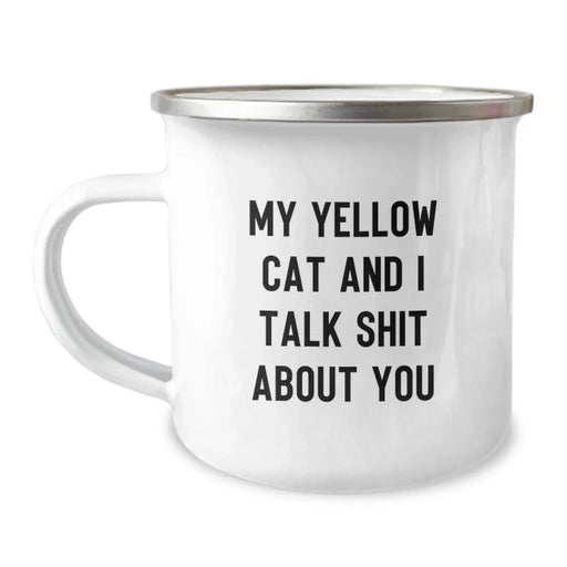 Funny Yellow Cat Camping Mug Gifts for Him from Friends Unique Christmas Memorable Presents - Image 1