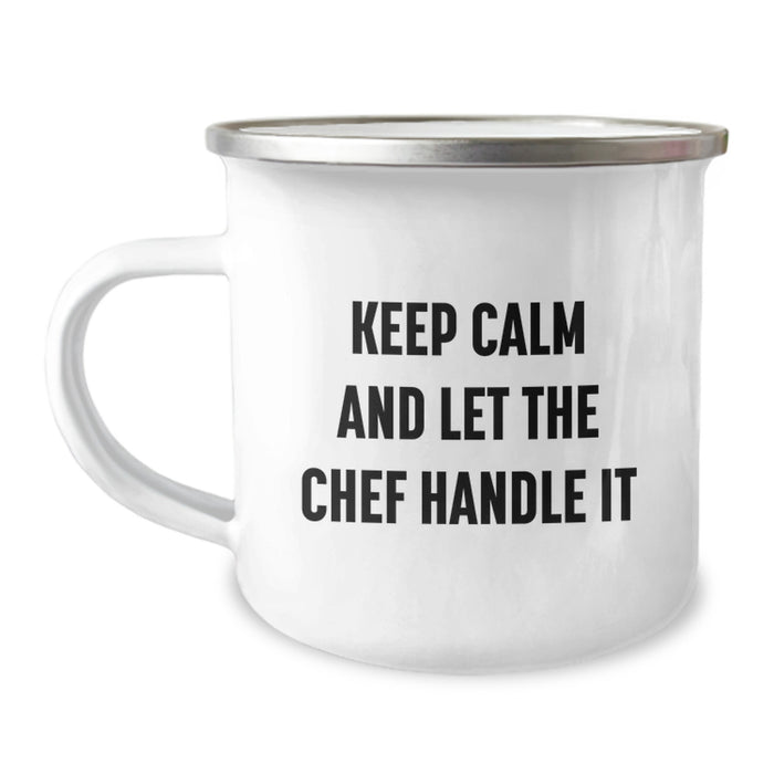 Graduation Unique Gifts from Family to Chef, Funny Camping Mug Keeps Calm And Let The Chef Handle It, Best Chef Gifts for Men - Image 1