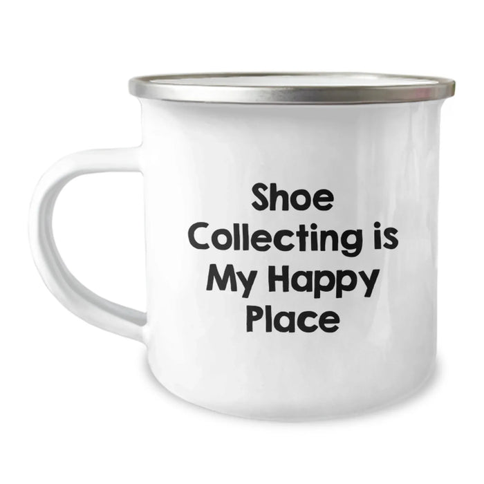 Shoe Collecting Gifts from Friends, Unique Birthday Unique Gifts for Shoe Collecting Enthusiasts, Camping Mug with Funny Quote 'Shoe Collecting Is My Happy Place' - Image 1