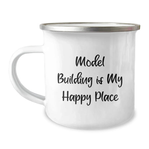 Funny Model Building Gifts for Him - 'Model Building Is My Happy Place' Camping Mug, Unique Christmas Memorable Presents for Men, Friends, Family, Stainless Steel with Enamel Finish - Image 1