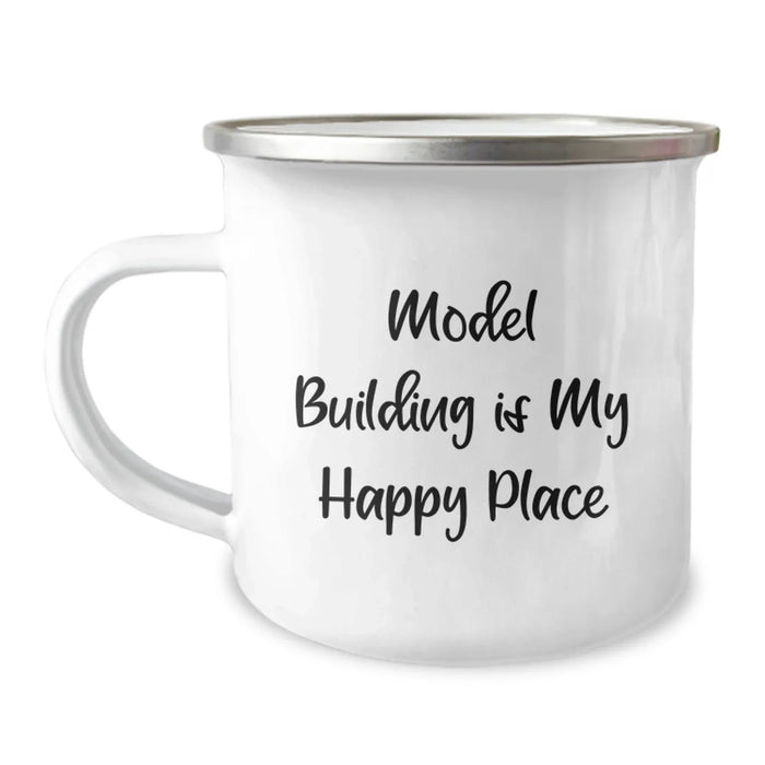 Funny Model Building Gifts for Him - 'Model Building Is My Happy Place' Camping Mug, Unique Christmas Memorable Presents for Men, Friends, Family, Stainless Steel with Enamel Finish - Image 1