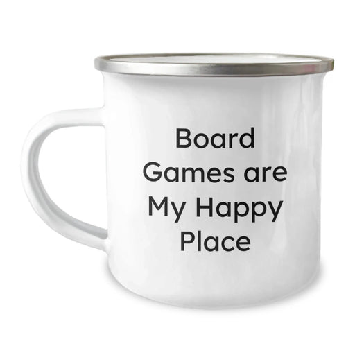 Funny Board Games Lovers Gifts from Friends - 'Board Games Are My Happy Place' Camping Mug for Birthday, Unique Men Gifts - Image 1