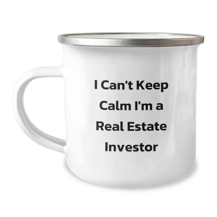Funny Gifts for Real Estate Investor Friends from Family, Unique Camping Mug for Graduation, I Can't Keep Calm I'm A Real Estate Investor - Image 1