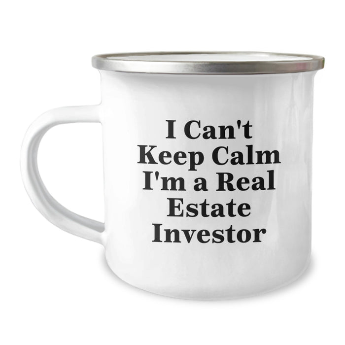 Funny Real Estate Investor Gifts for Men - 'I Can't Keep Calm I'm A Real Estate Investor' Camping Mug for Graduation Unique Gifts from Friends, Coworkers - Image 1