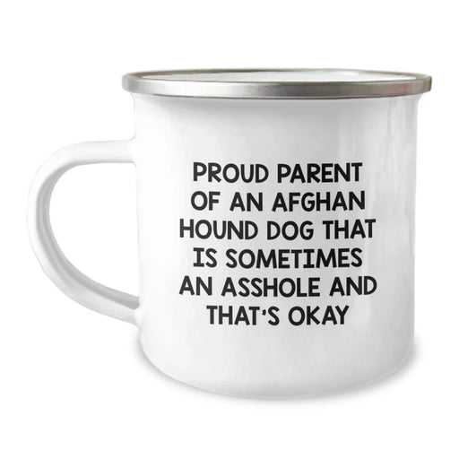Funny Afghan Hound Dog Lover's Gifts from Family for Birthday, Proud Parent Quotes on Camping Mug, 12 oz Stainless Steel - Image 1