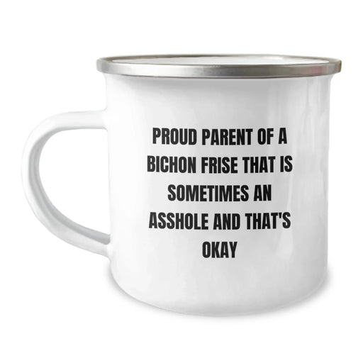 Funny Bichon Frise Dog Camping Mug Gifts from Friends, Gifts for Bichon Frise Dog Owners, Christmas Unique Mugs with Proud Parent Quote - Image 1
