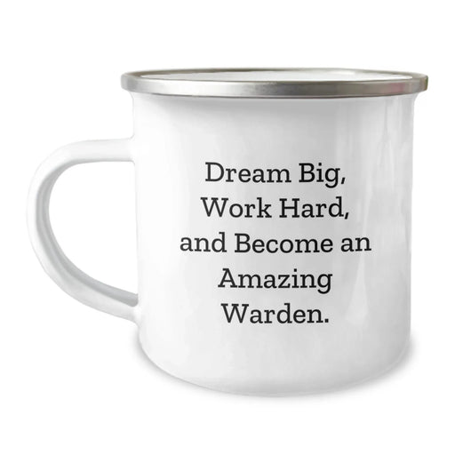 Funny Warden Camping Mug Gifts for Men Friends Family from a True Warden Enthusiast - Dream Big Work Hard - Image 1