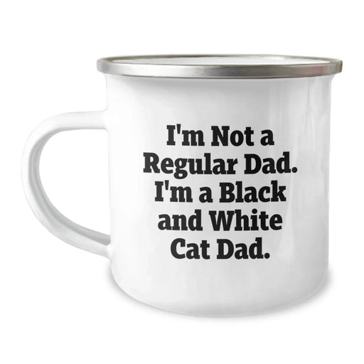 Funny Black and White Cat Gifts for Dad - Black and White Cat Dad Camping Mug - Image 1